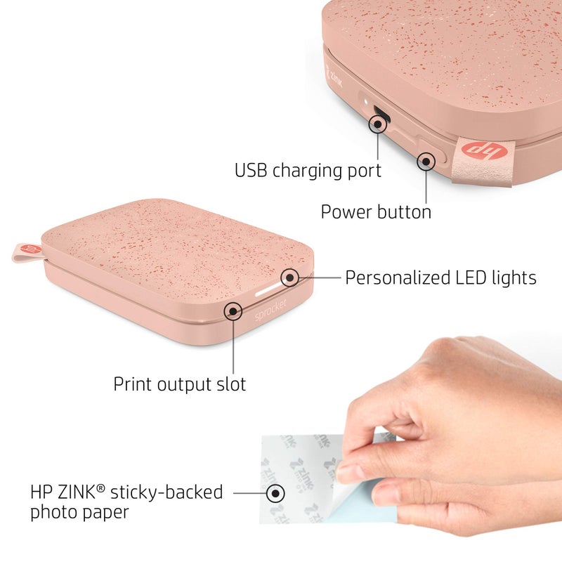 HP Sprocket Portable 2x3 Instant Color Photo Printer (Blush Pink) Zink Paper Bundle - Image 2