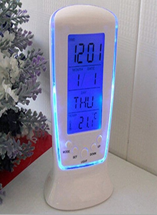 Mantavya Multi-Function Digital Thermometer LED Display Abstract Plastic Alarm Clocks with Backlight for Kids (White) - Image 1