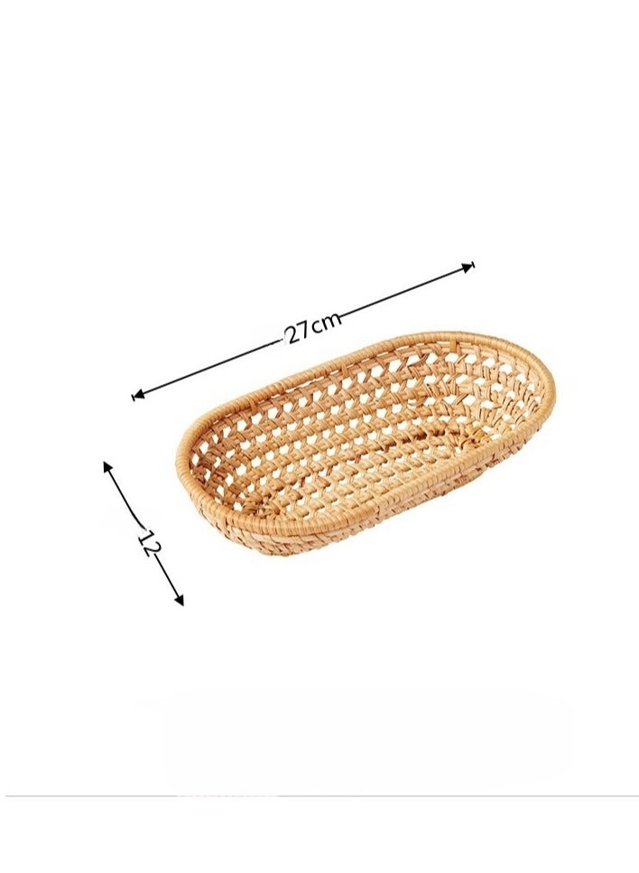Handmade rattan towel tray storage basket living room dining table knife and fork chopstick box dessert snack fruit basket  - Image 2