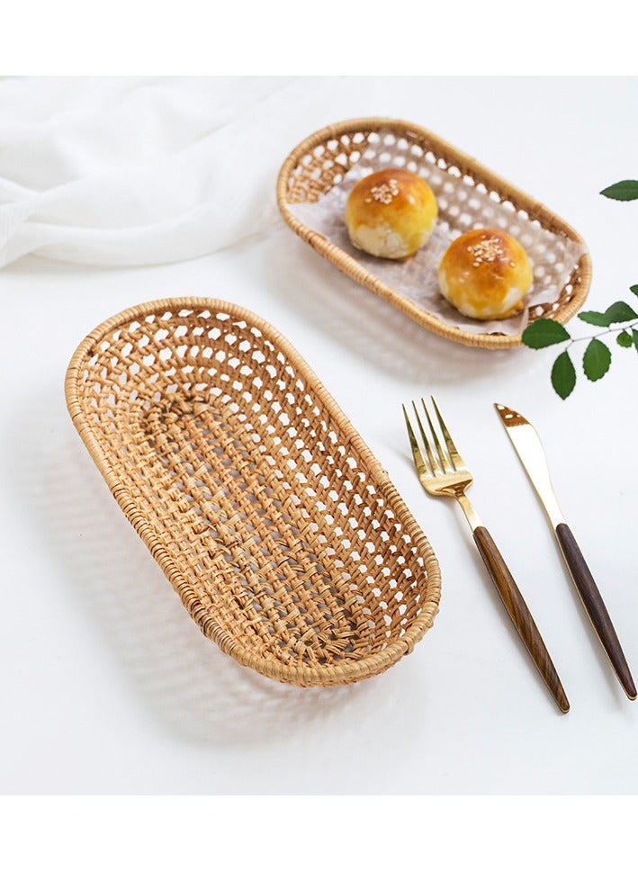 Handmade rattan towel tray storage basket living room dining table knife and fork chopstick box dessert snack fruit basket  - Image 1