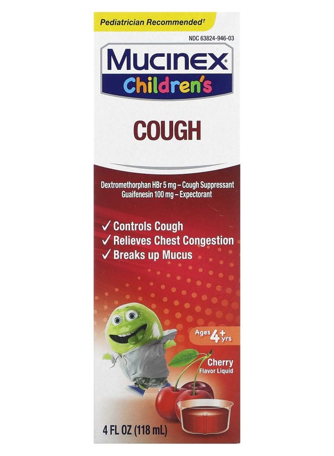 MUCINEX Children's Cough Ages 4+ Yrs Cherry 4 fl oz (118 ml)