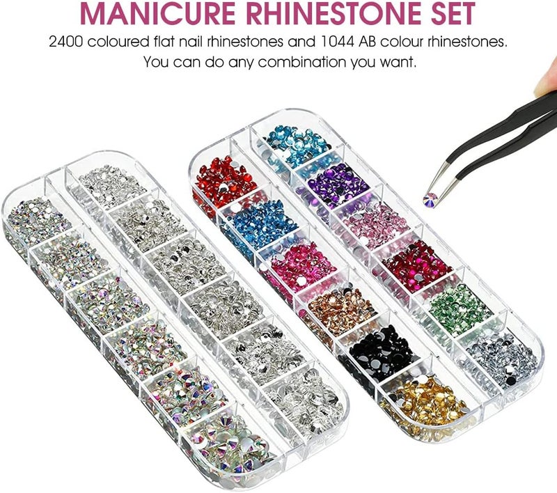 maycreate ® Nail Art Rhinestones Kit Colorful Rhinestones Geometry Shape Flatback Round Bead with Pickup Pen + Tweezer for DIY Manicure Craft Decoration Nail Art Salon - Image 3