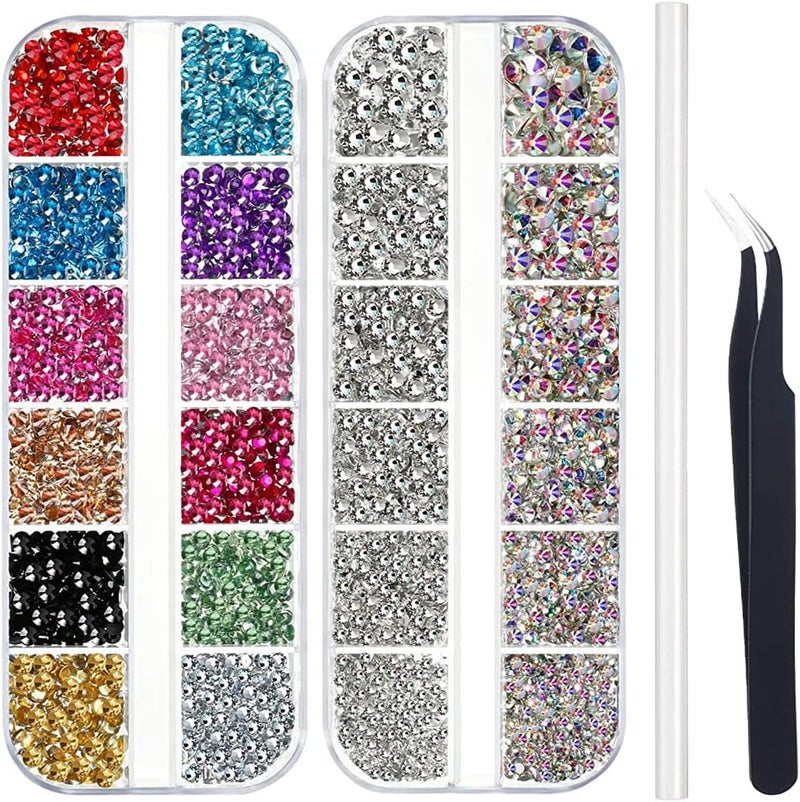 maycreate ® Nail Art Rhinestones Kit Colorful Rhinestones Geometry Shape Flatback Round Bead with Pickup Pen + Tweezer for DIY Manicure Craft Decoration Nail Art Salon - Image 1