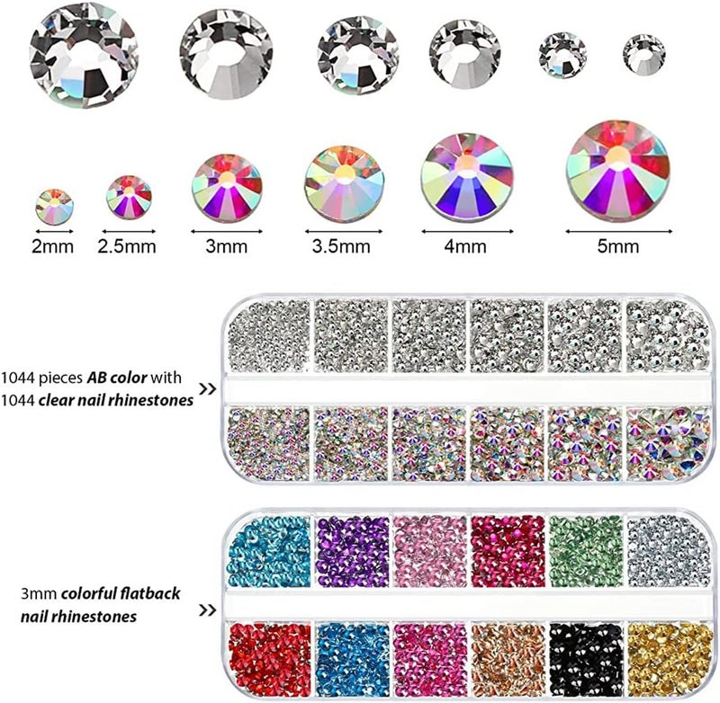 maycreate ® Nail Art Rhinestones Kit Colorful Rhinestones Geometry Shape Flatback Round Bead with Pickup Pen + Tweezer for DIY Manicure Craft Decoration Nail Art Salon - Image 2