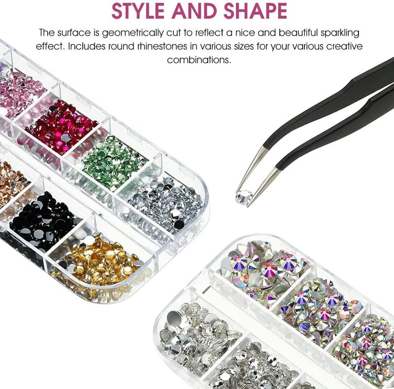 maycreate ® Nail Art Rhinestones Kit Colorful Rhinestones Geometry Shape Flatback Round Bead with Pickup Pen + Tweezer for DIY Manicure Craft Decoration Nail Art Salon - Image 4