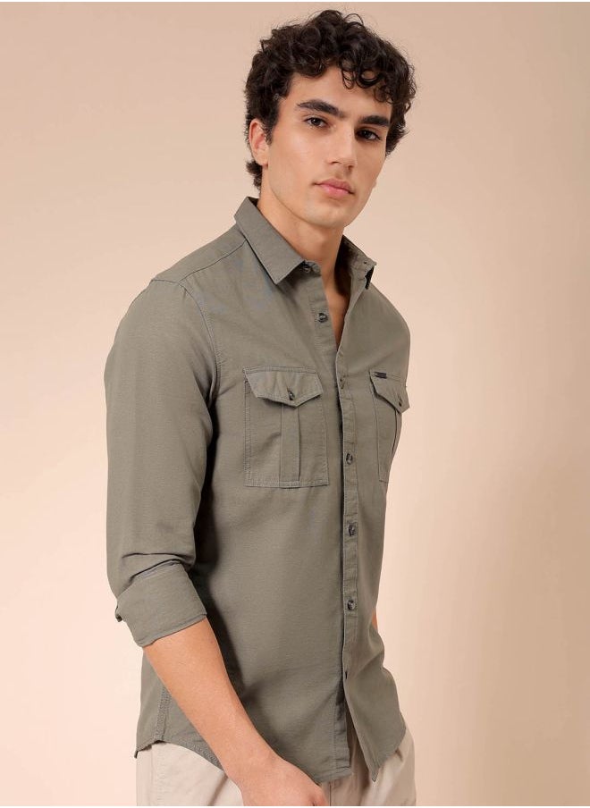 The Indian Garage Co Men Regular Fit Solid Full Sleeves Cutaway Collar Casual Shirt  - Image 4