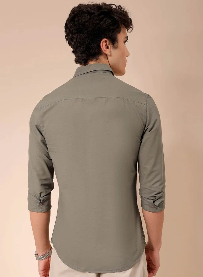 شركة المرآب الهندية Men Regular Fit Solid Full Sleeves Cutaway Collar Casual Shirt