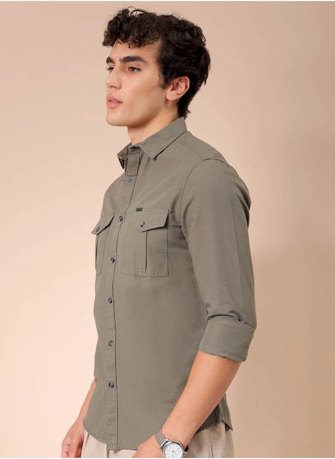The Indian Garage Co Men Regular Fit Solid Full Sleeves Cutaway Collar Casual Shirt  - Image 3