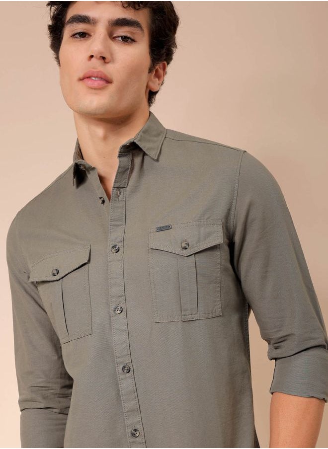 The Indian Garage Co Men Regular Fit Solid Full Sleeves Cutaway Collar Casual Shirt  - Image 1