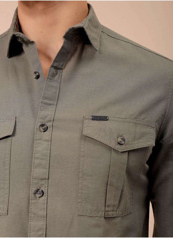 The Indian Garage Co Men Regular Fit Solid Full Sleeves Cutaway Collar Casual Shirt  - Image 5
