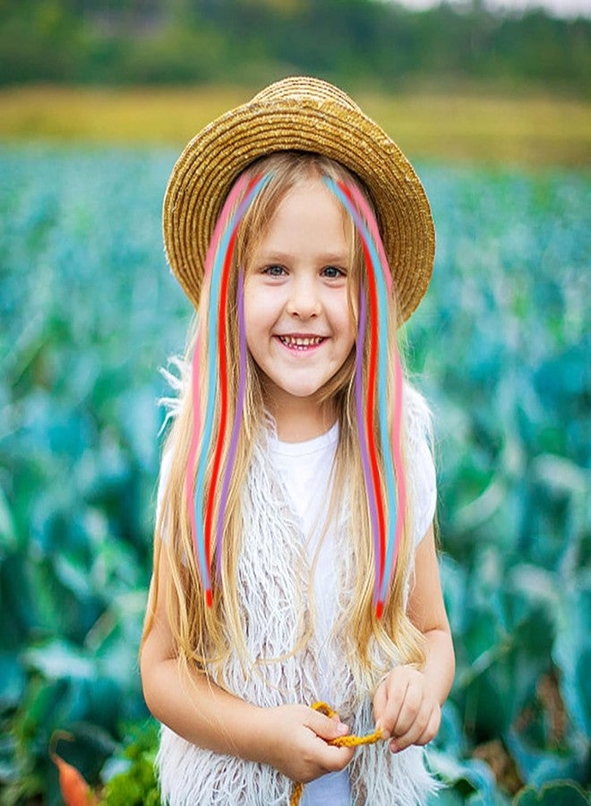 Plenteous Kids Clip-In Colorful Hair Extensions - Rainbow Hair Clips with Tassel Braids, Nylon Wig Styling Accessories for Girls and Women, 12PCS (Multicolor) - Image 3