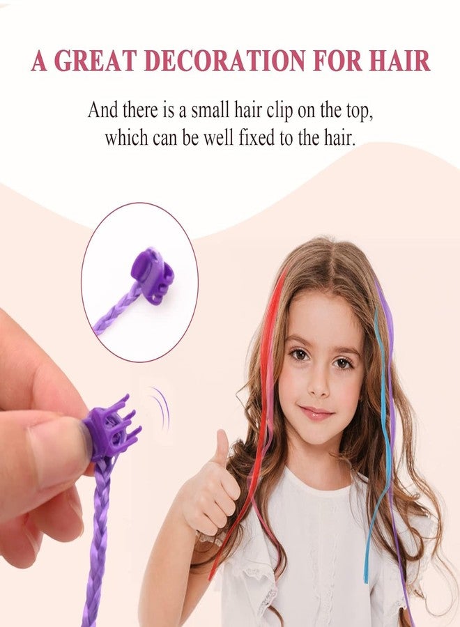 Plenteous Kids Clip-In Colorful Hair Extensions - Rainbow Hair Clips with Tassel Braids, Nylon Wig Styling Accessories for Girls and Women, 12PCS (Multicolor) - Image 5