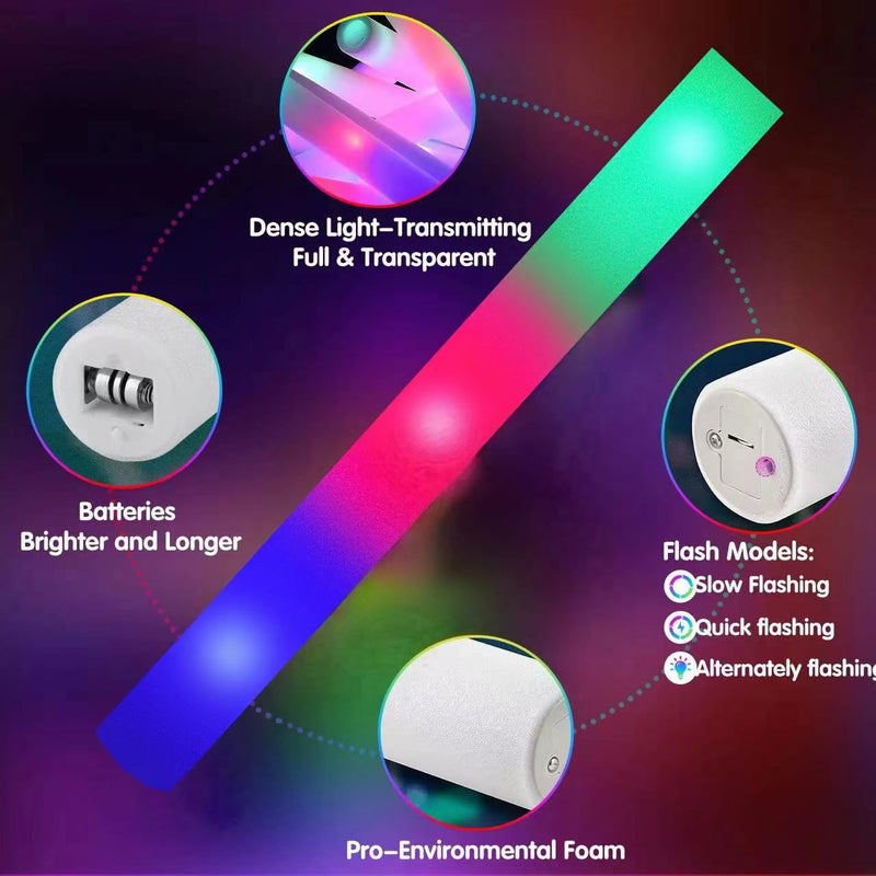 SHQDD 105PCS LED Foam Glow Sticks, Foam Light up Sticks Bulk Party Pack with 3 Modes Colorful Flashing, Glow in The Dark Party Supplies for Parties, Wedding, July 4th, Birthday,Raves,Concert,New Year - Image 4