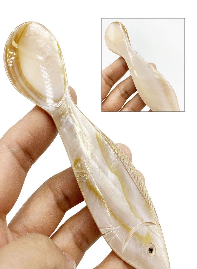 Wenplus 2 Pack 4.73inch Caviar Spoons Handcraft Mother of Pearl MOP Caviar Spoon W Round Handle with One Plastic Storage Box -Coffee Color, Style F - Image 4