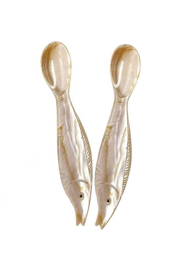 Wenplus 2 Pack 4.73inch Caviar Spoons Handcraft Mother of Pearl MOP Caviar Spoon W Round Handle with One Plastic Storage Box -Coffee Color, Style F - Image 1