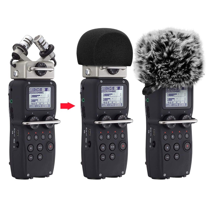 ChromLives Windscreen Microphone Wind Muff, Foam Wind Screen Wind Cover Compatible with Zoom H5 H6 Portable Handy Recorder Furry & Foam 2Pack - Image 2