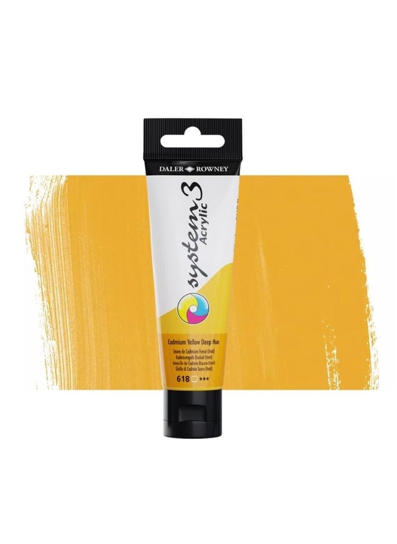 Daler Rowney System3 Acrylic Paint Tube 59ml Cadmium Yellow Deep Hue  - Image 1