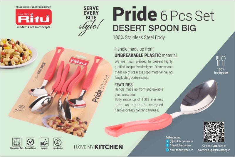 RITU 6 Pieces Stainless Steel Dessert Spoon Big Pride Spoon Set for Home & Kitchen | Desserts & Frozen Treats | Cutlery Set Food Grade Silverware for Tableware - Image 4