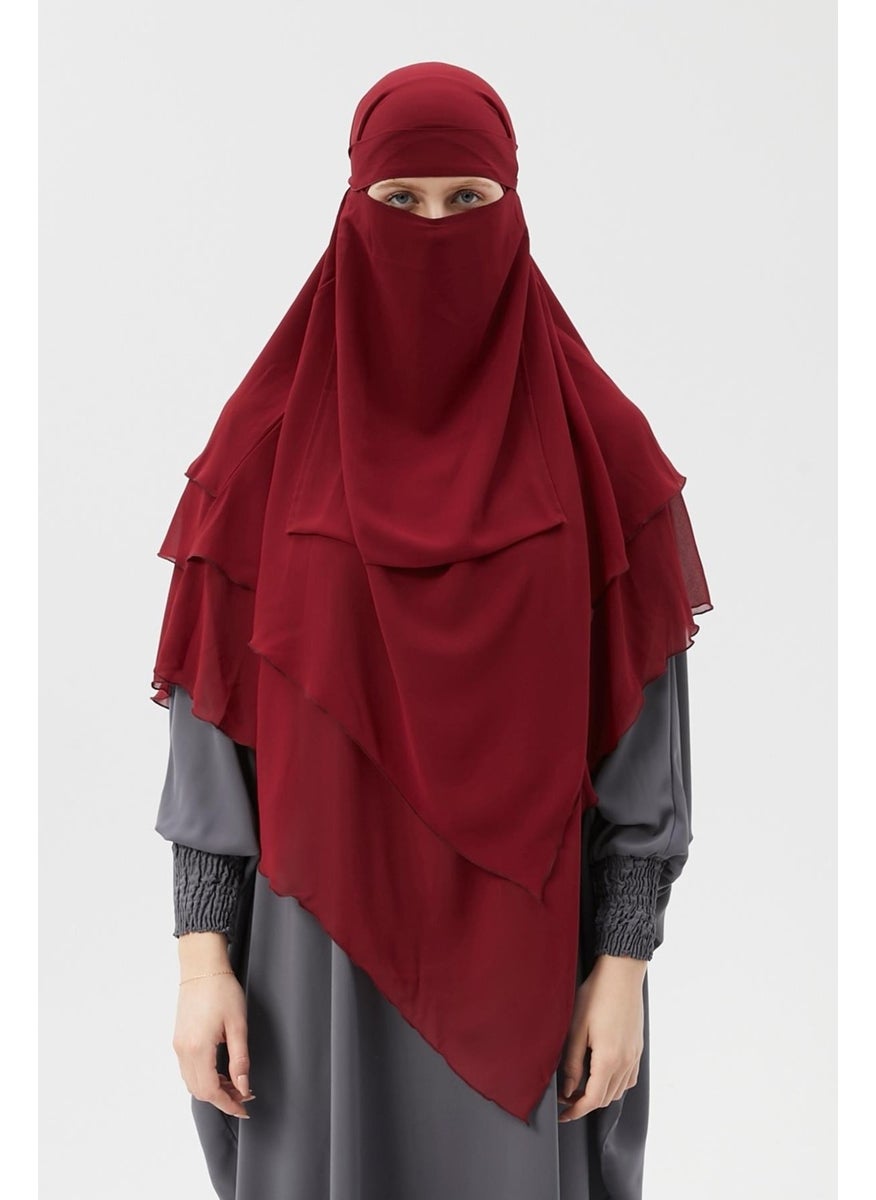Altobeh Ready Practical Chiffon Three Layer Veiled Triangle Hajj Umrah Shawl Soufflé Hijab Nikap  - Image 1