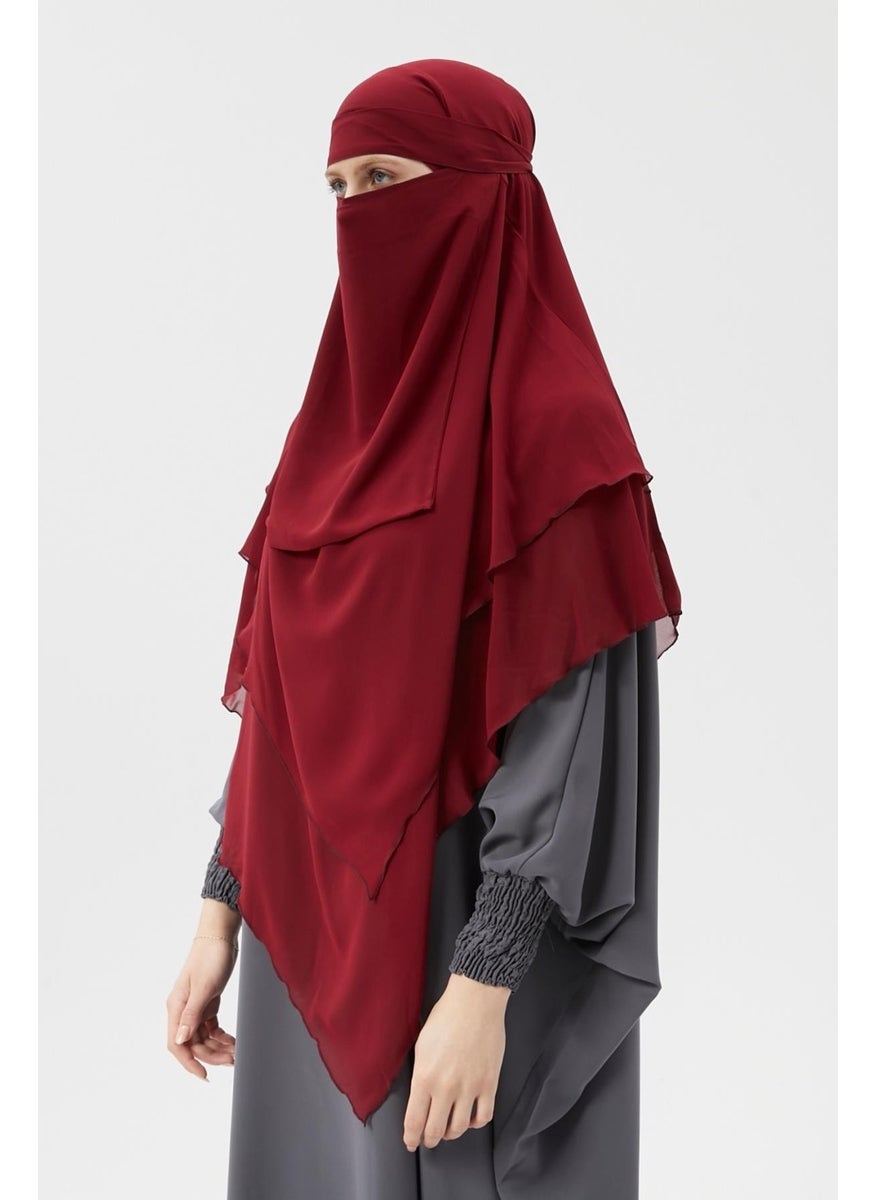 Altobeh Ready Practical Chiffon Three Layer Veiled Triangle Hajj Umrah Shawl Soufflé Hijab Nikap  - Image 2