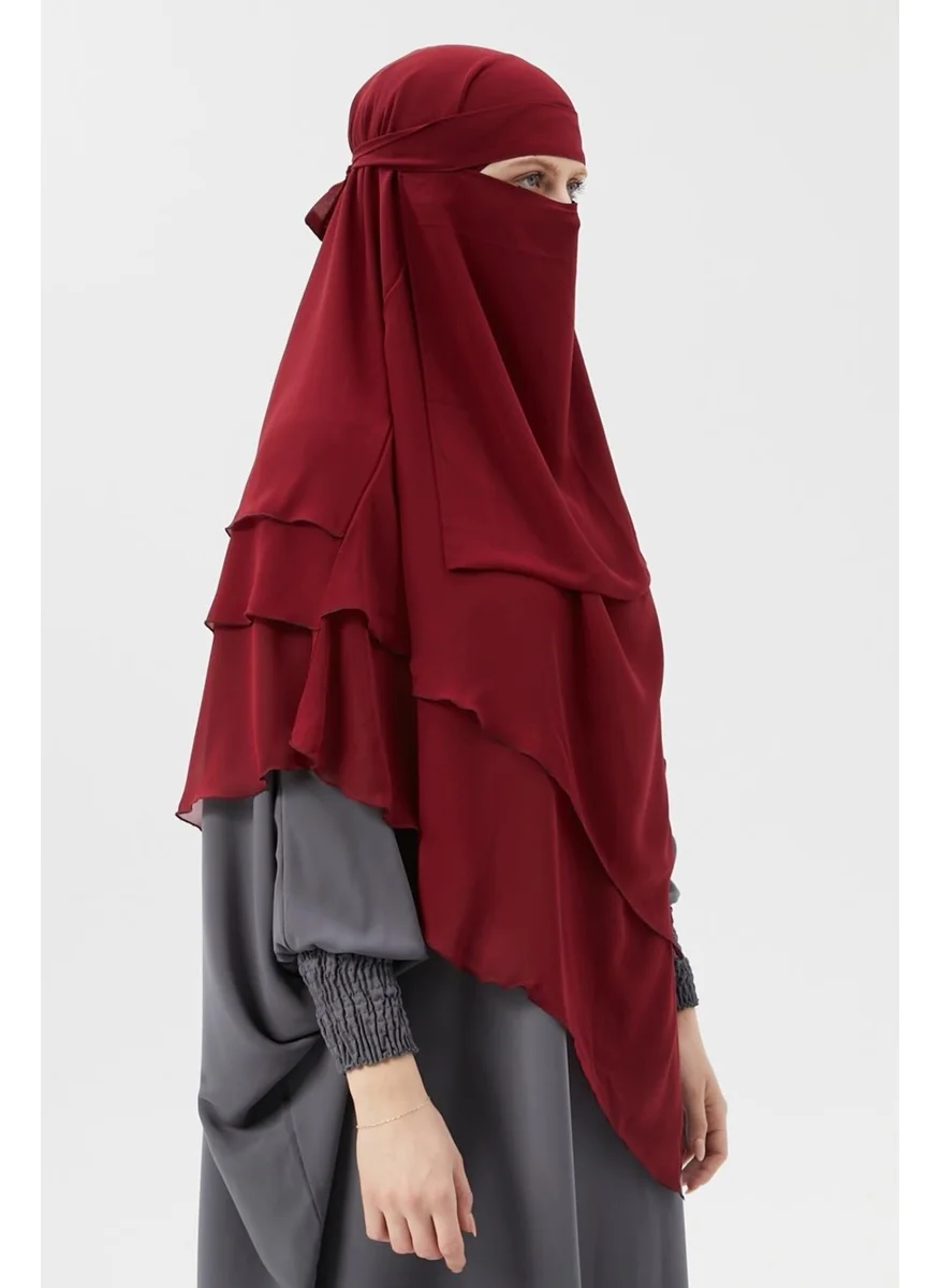 التوبة Ready Practical Chiffon Three Layer Veiled Triangle Hajj Umrah Shawl Soufflé Hijab Nikap