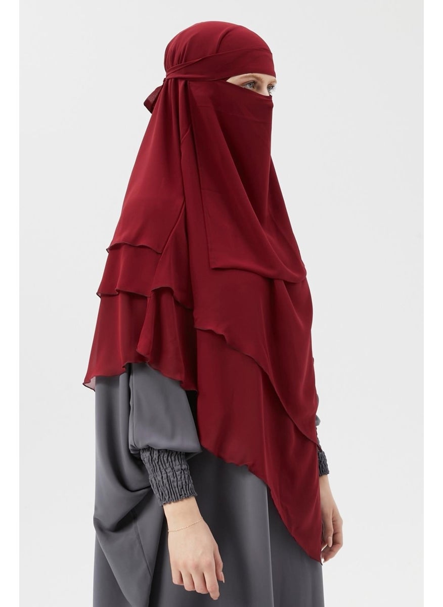 Altobeh Ready Practical Chiffon Three Layer Veiled Triangle Hajj Umrah Shawl Soufflé Hijab Nikap  - Image 3
