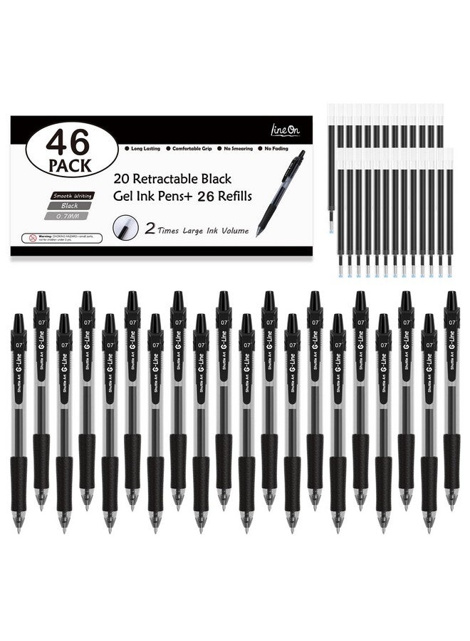 Lineon Gel Pens, 46 Pack(20 Gel Pens With 26 Refills) Lineon Retractable Medium Point Gel Pens Smooth Writing With Comfortable Grip For Office School - Image 1
