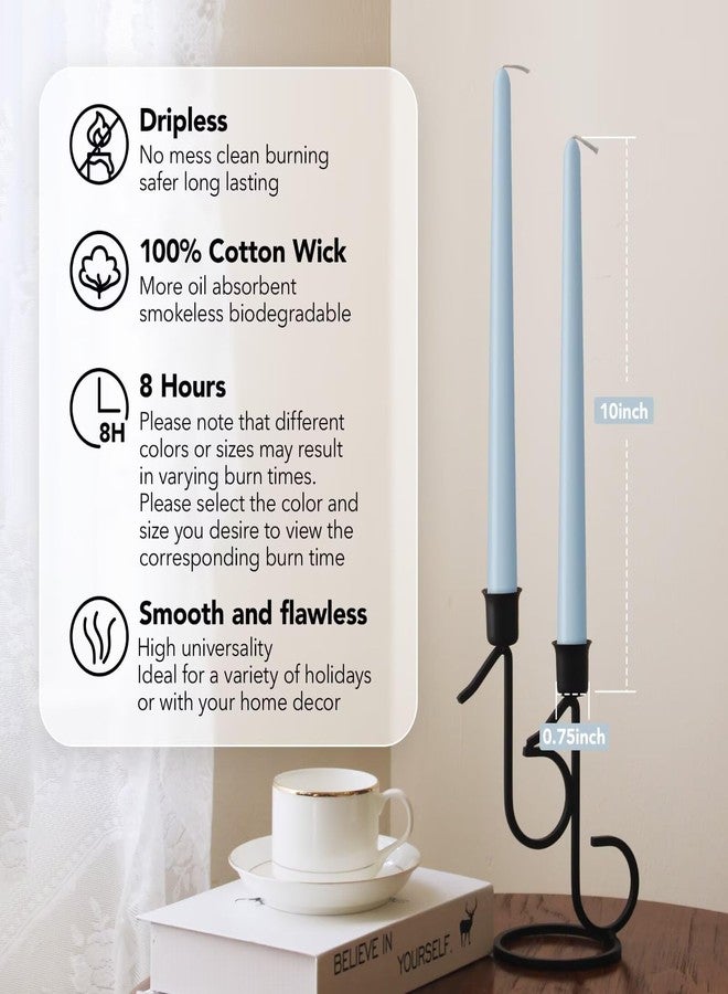 Pickood 10-Inch Tall Dripless Taper Candles Set of 4 - Baby Blue Tapered Candles, Perfect for Halloween,Fall - Smokeless, Unscented, Long Burning - Hand Poured, Colored Tall Candlesticks - Baby Azul - Image 2