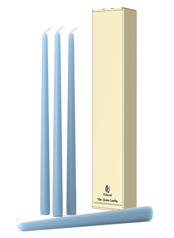 Pickood 10-Inch Tall Dripless Taper Candles Set of 4 - Baby Blue Tapered Candles, Perfect for Halloween,Fall - Smokeless, Unscented, Long Burning - Hand Poured, Colored Tall Candlesticks - Baby Azul - Image 1