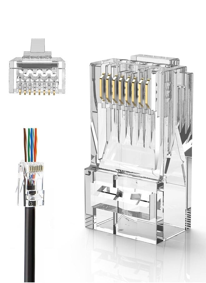 Taimi Cable Creation RJ45 Pass Through Connectors Cat6 Gold Plated Modular Plug Unshielded Crimp Connector for Solid or Stranded UTP Ethernet Cable 100 Pcs  - Image 2