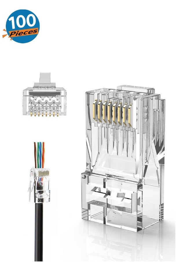 Taimi Cable Creation RJ45 Pass Through Connectors Cat6 Gold Plated Modular Plug Unshielded Crimp Connector for Solid or Stranded UTP Ethernet Cable 100 Pcs  - Image 1
