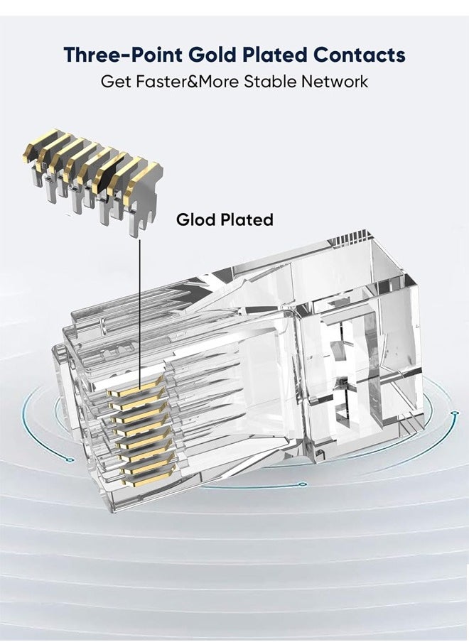 Taimi Cable Creation RJ45 Pass Through Connectors Cat6 Gold Plated Modular Plug Unshielded Crimp Connector for Solid or Stranded UTP Ethernet Cable 100 Pcs  - Image 3