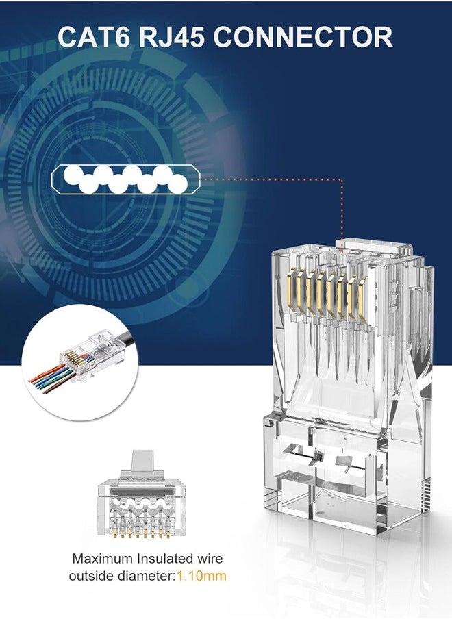 Taimi - Cable Creation RJ45 Pass Through Connectors Cat6 Gold Plated Modular Plug Unshielded Crimp Connector for Solid or Stranded UTP Ethernet Cable 100 Pcs - Image 1