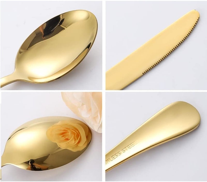 HEXONIQ Gold Silverware Set 10 Pcs Stainless Steel Silver Flatware Set Kitchen Utensil Set Service Tableware Cutlery for Home Kitchen Hotel Restaurant Mirror Finish Pack of 10 Gold - Image 3