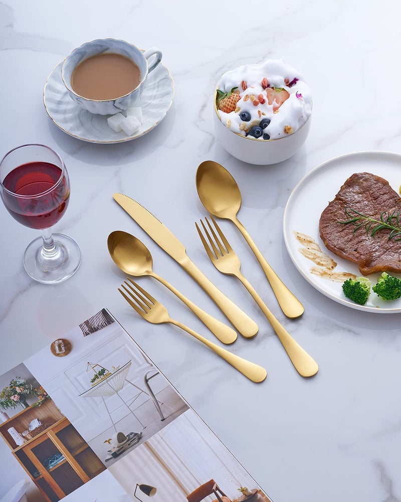HEXONIQ Gold Silverware Set 10 Pcs Stainless Steel Silver Flatware Set Kitchen Utensil Set Service Tableware Cutlery for Home Kitchen Hotel Restaurant Mirror Finish Pack of 10 Gold - Image 2