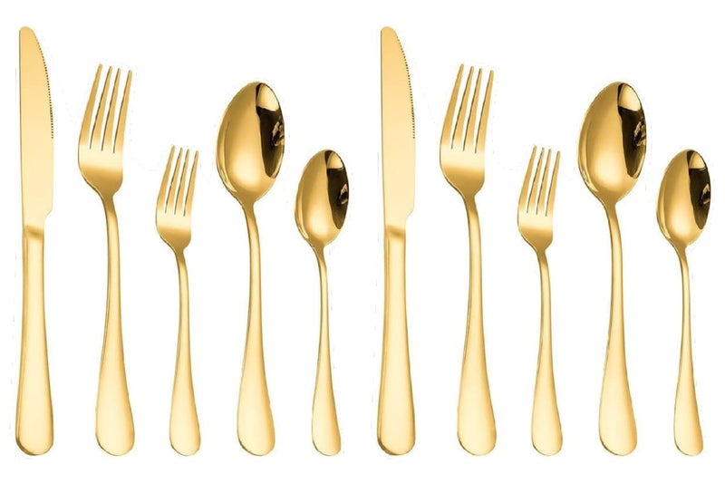 HEXONIQ Gold Silverware Set 10 Pcs Stainless Steel Silver Flatware Set Kitchen Utensil Set Service Tableware Cutlery for Home Kitchen Hotel Restaurant Mirror Finish Pack of 10 Gold - Image 1