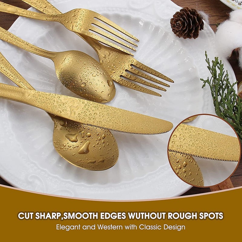 HEXONIQ Gold Silverware Set 10 Pcs Stainless Steel Silver Flatware Set Kitchen Utensil Set Service Tableware Cutlery for Home Kitchen Hotel Restaurant Mirror Finish Pack of 10 Gold - Image 5