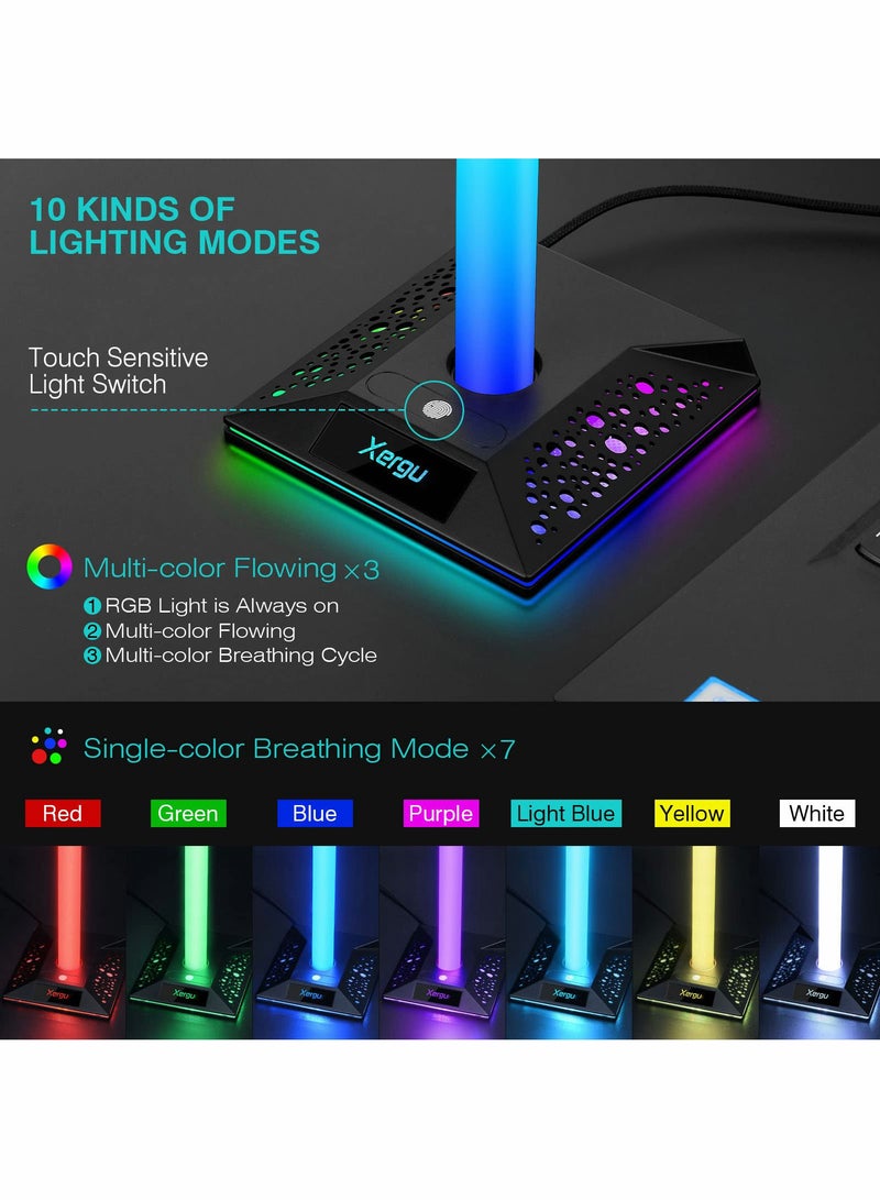 RGB Gaming Headphone Stand with 3.5mm AUX and 2 USB Ports, Perfect Headset Holder for Gamers and Desktop Accessories - Image 3