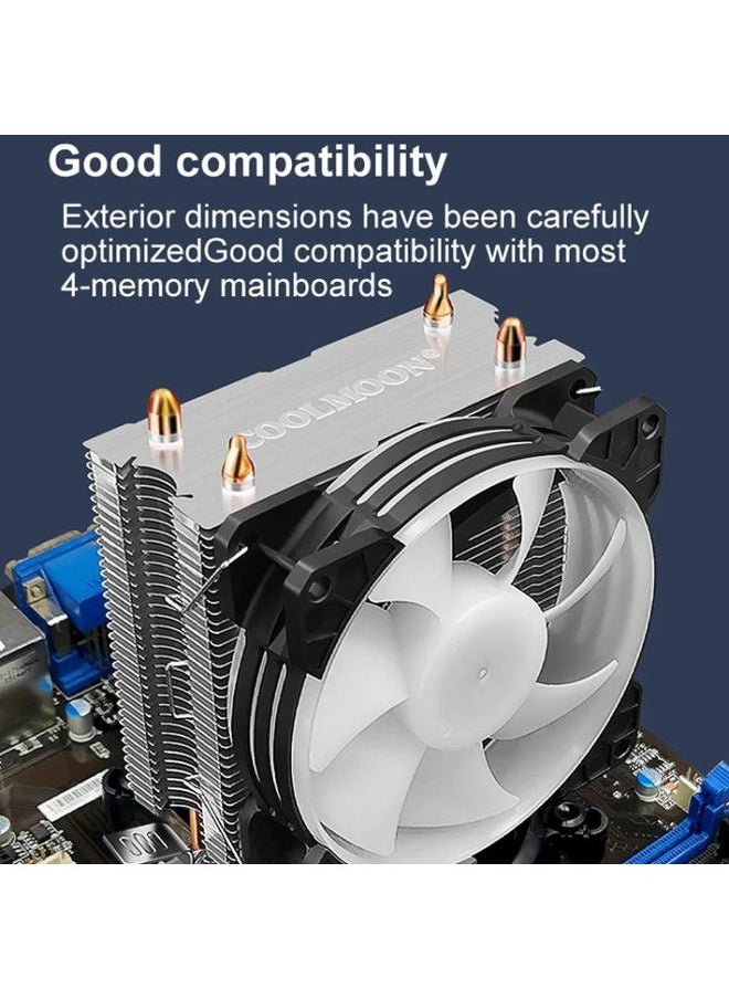 BURAQ - COOLMOON Frost Double Copper Tube CPU Fan Desktop PC Illuminated Silent AMD Air-Cooled Cooler, Style: P22 Streamline Edition Double Fan - Image 1