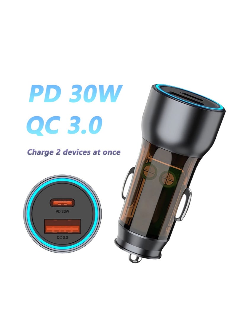 CAYGA Car Charger, Transparent 48W Ultra-Compact Car Adapter with USB Type-C Port, Qualcomm QC 3.0 USB-A Port,  Heat Protection for iPhone, MacBook Pro - Image 1
