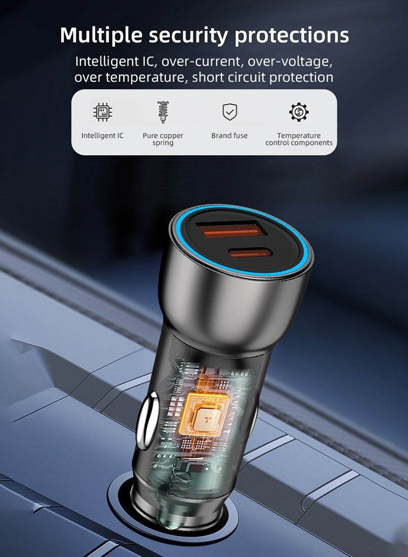 CAYGA Car Charger, Transparent 48W Ultra-Compact Car Adapter with USB Type-C Port, Qualcomm QC 3.0 USB-A Port,  Heat Protection for iPhone, MacBook Pro - Image 4