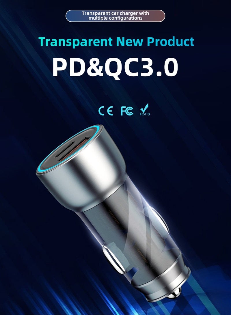 CAYGA Car Charger, Transparent 48W Ultra-Compact Car Adapter with USB Type-C Port, Qualcomm QC 3.0 USB-A Port,  Heat Protection for iPhone, MacBook Pro - Image 3