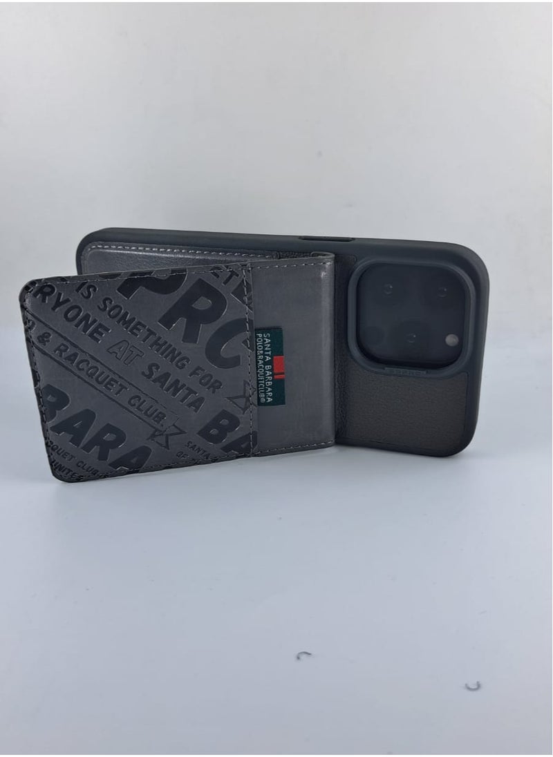 SANTA BARBARA POLO & RACQUET CLUB Hulda Series Genuine Leather Wallet Stand Case Compatible with iPhone 15 Pro – Card Holder Pocket with Kickstand, Suede Lining, Threaded Embroidery, Slim Fit Shockproof Cover, Wireless Charging Support – Grey  - Image 2