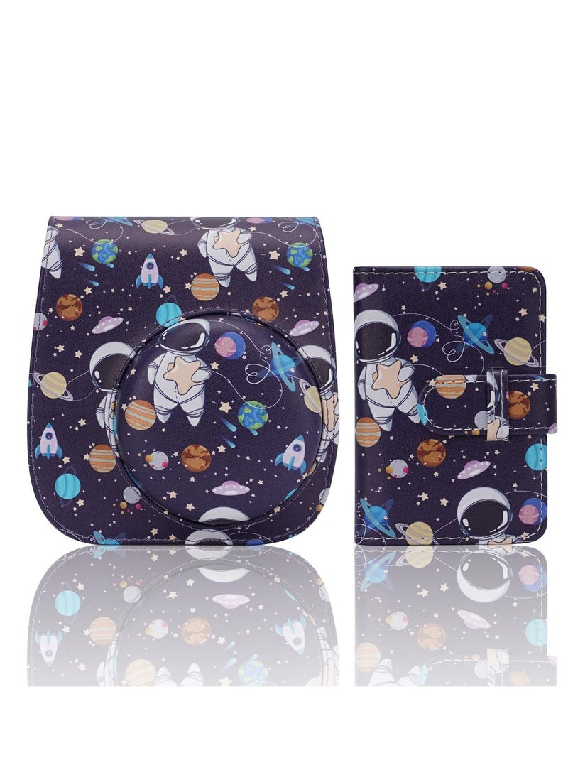 KASTWAVE Instant Camera Case Compatible with Fujifilm Instax Mini 11 / 9 / 8 / 8+, PU Leather Instant Film Camera Case with Adjustable Shoulder Strap Mini Photo Album (Astronaut)