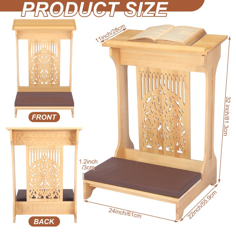 Colingmill Tree of Life Church Prayer Bench Stool Wooden Padded Kneeler with Shelf and Cushion Prayer Kneeler for Home Church Religious Gifts, 24 x 22 x 32 inches (Medium Oak Color) - Image 2