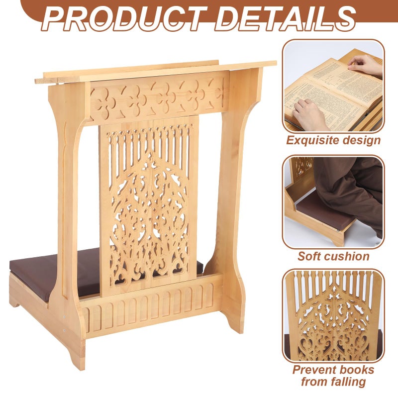 Colingmill Tree of Life Church Prayer Bench Stool Wooden Padded Kneeler with Shelf and Cushion Prayer Kneeler for Home Church Religious Gifts, 24 x 22 x 32 inches (Medium Oak Color) - Image 3