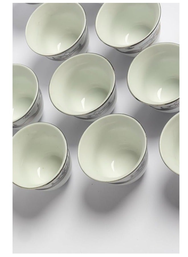 Arabic Coffee Cup Set 12 Piece Premium Porcelain White with Silver Glittering Engravings and Motifs | Saudi Coffee Cups | Coffee Cups for Hospitality  - Image 4
