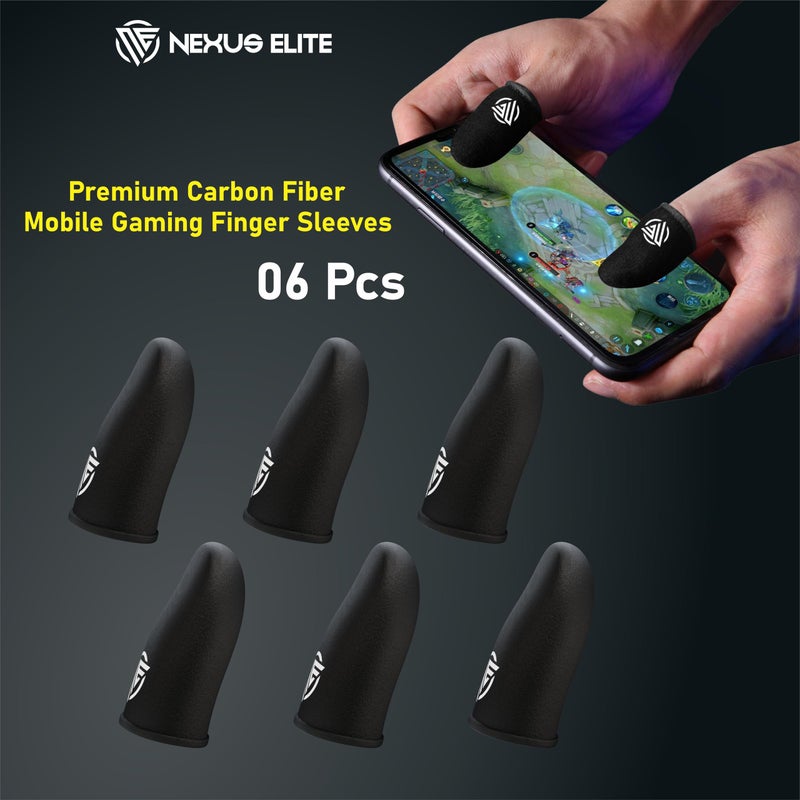 Nexus Elite Gaming Finger Sleeves 6-Pack,0.15mm Ultra-Thin Carbon Fiber,Anti-Sweat & Anti-Slip,Universal for Touchscreen Phones & Tablets (Black - Essentials) - Image 2