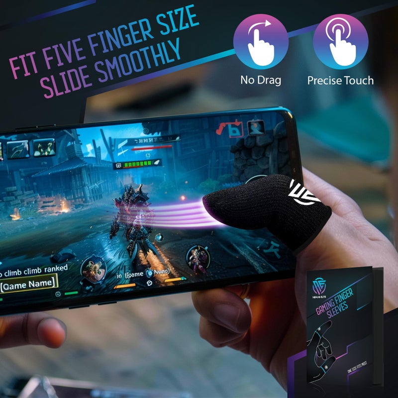 Nexus Elite Gaming Finger Sleeves 6-Pack,0.15mm Ultra-Thin Carbon Fiber,Anti-Sweat & Anti-Slip,Universal for Touchscreen Phones & Tablets (Black - Essentials) - Image 5