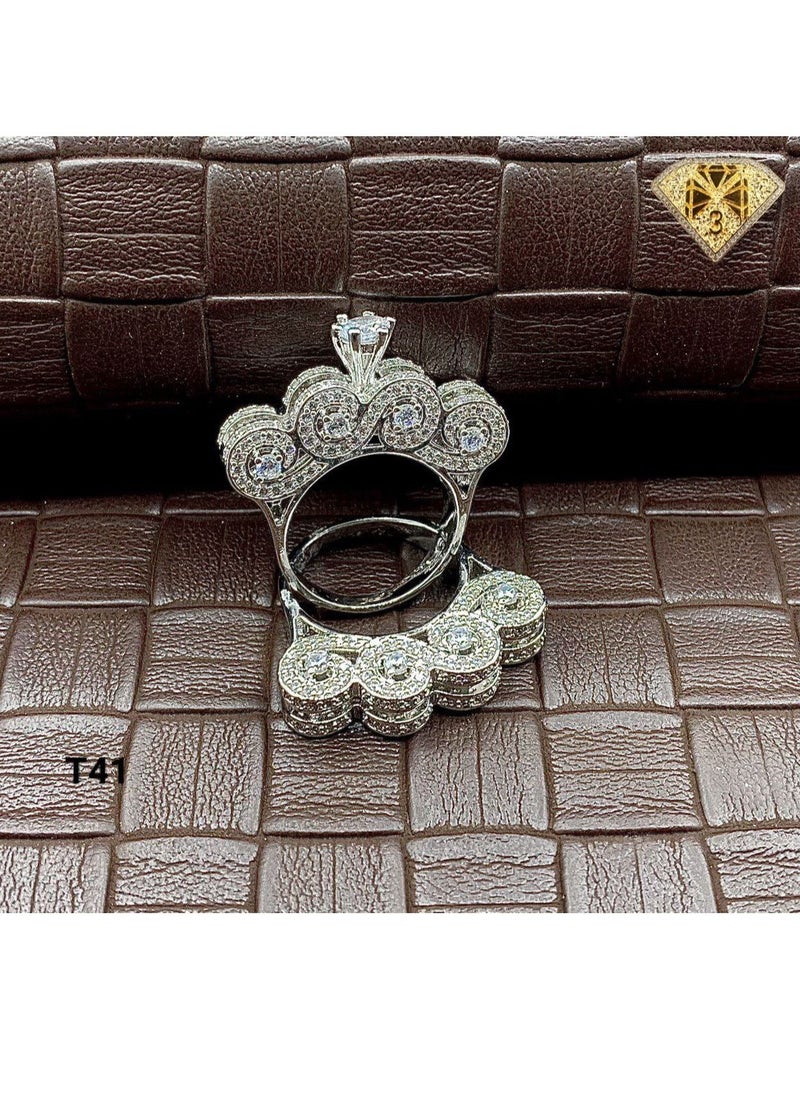 3Diamonds - 3Diamonds Wedding Twins Ring For Women Platinum Plated - Image 1